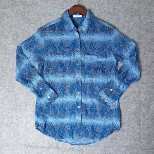 EQUIPMENT Blue Snake Animal Print Silk Sheer Chiffon Long Sleeve Blouse Shirt XS